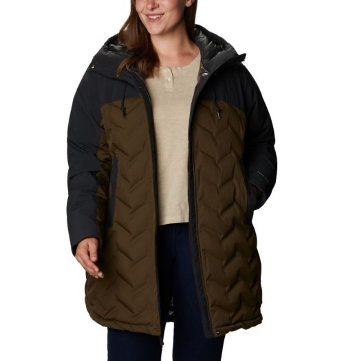 Women's Columbia Mountain Croo Long Down Jackets Olive / Black | Plus Size CA-M6841